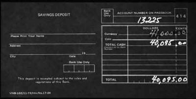 Infrared photo of deposit slip